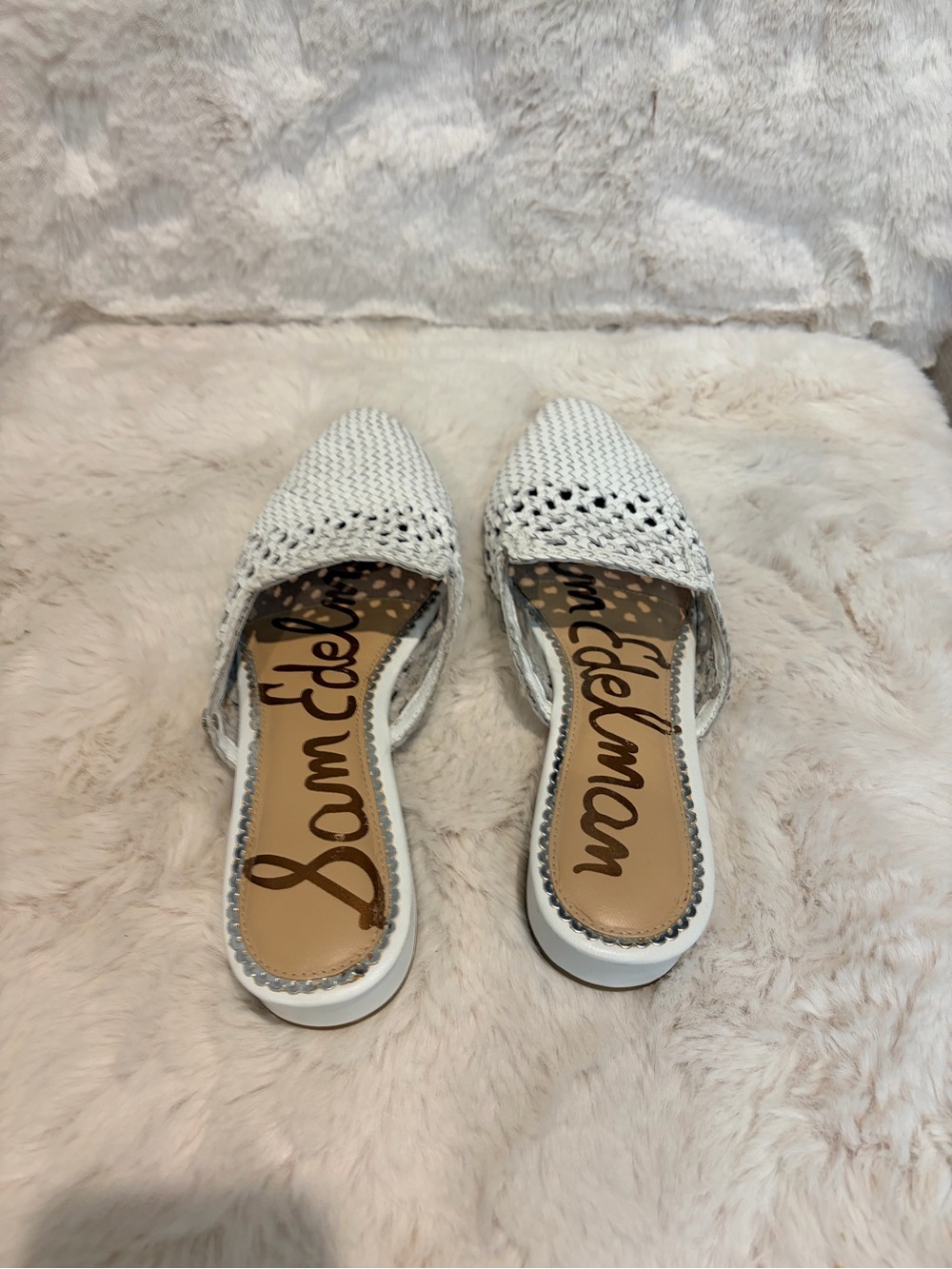 Sam Edelman White Woven Pointed-Toe Slingback Mules - Picture 5 of 5
